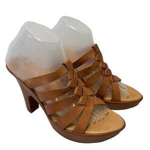 Kork-Ease Size 7 Tan Leather Beatrice Platform Sandals‎ Womens 4" heels Open Toe